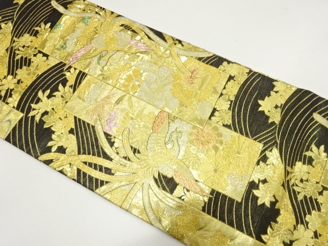 JAPANESE KIMONO / FUKURO OBI FOR FURISODE / WOVEN KIKU & SAKURA